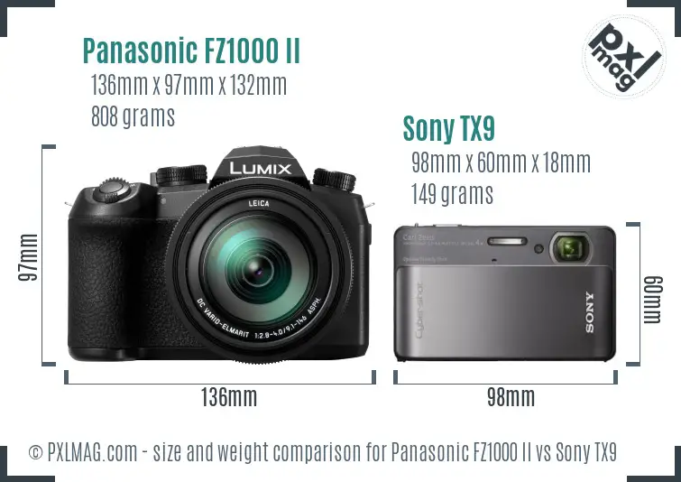 Panasonic FZ1000 II vs Sony TX9 size comparison