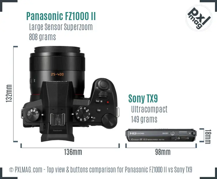 Panasonic FZ1000 II vs Sony TX9 top view buttons comparison