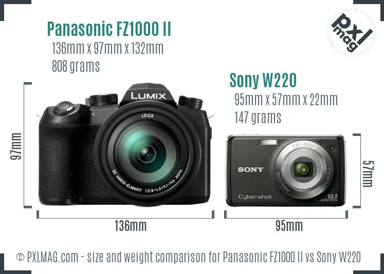 Panasonic FZ1000 II vs Sony W220 size comparison