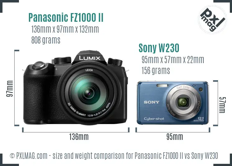 Panasonic FZ1000 II vs Sony W230 size comparison Panasonic FZ1000 II vs Sony W230 size comparison