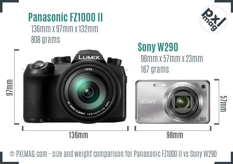 Panasonic FZ1000 II vs Sony W290 size comparison