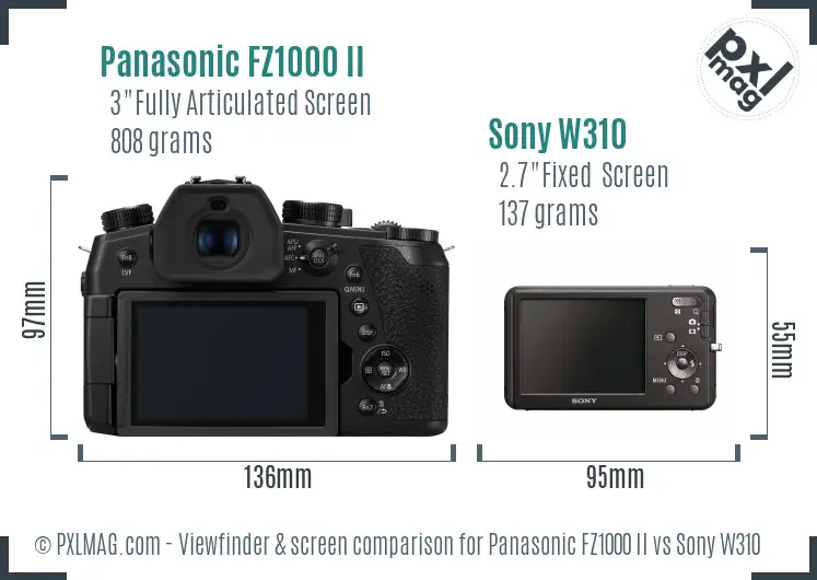 Panasonic FZ1000 II vs Sony W310 Screen and Viewfinder comparison
