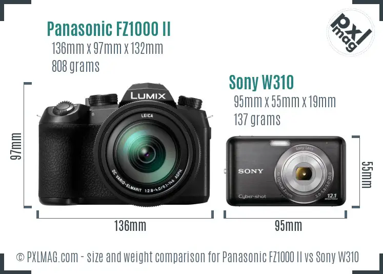 Panasonic FZ1000 II vs Sony W310 size comparison Panasonic FZ1000 II vs Sony W310 size comparison