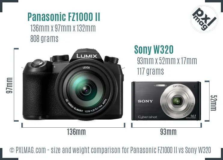 Panasonic FZ1000 II vs Sony W320 size comparison