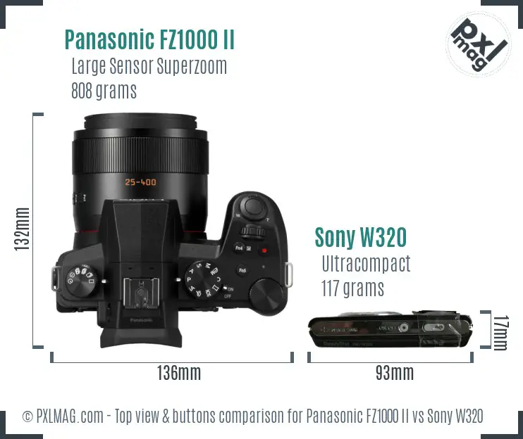 Panasonic FZ1000 II vs Sony W320 top view buttons comparison
