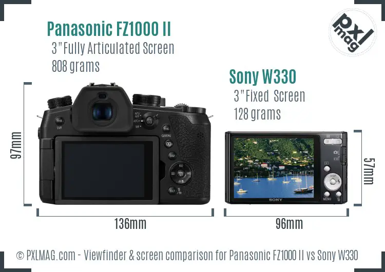 Panasonic FZ1000 II vs Sony W330 Screen and Viewfinder comparison