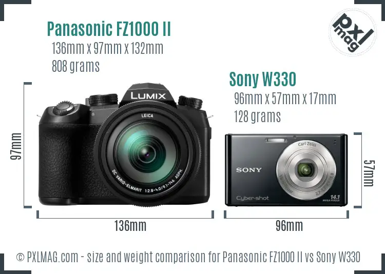 Panasonic FZ1000 II vs Sony W330 size comparison