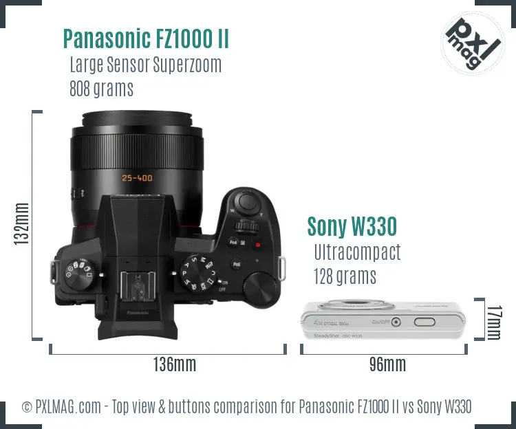 Panasonic FZ1000 II vs Sony W330 top view buttons comparison