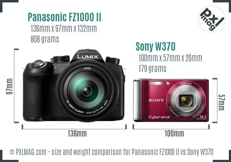 Panasonic FZ1000 II vs Sony W370 size comparison