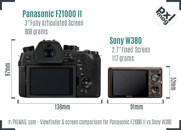 Panasonic FZ1000 II vs Sony W380 Screen and Viewfinder comparison