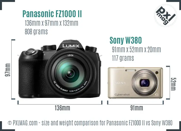 Panasonic FZ1000 II vs Sony W380 size comparison