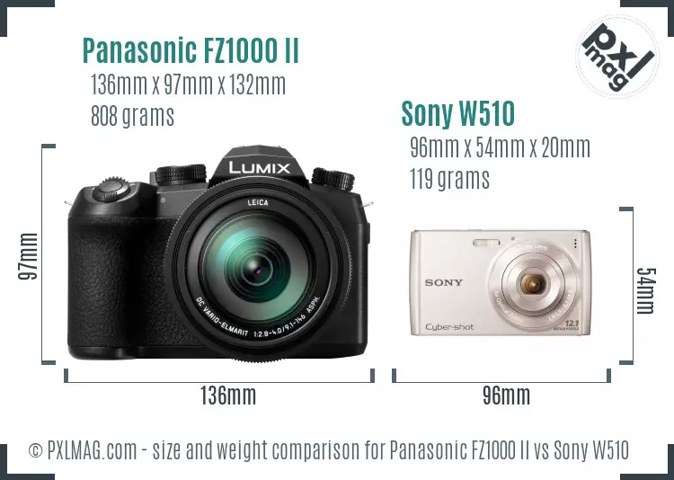 Panasonic FZ1000 II vs Sony W510 size comparison