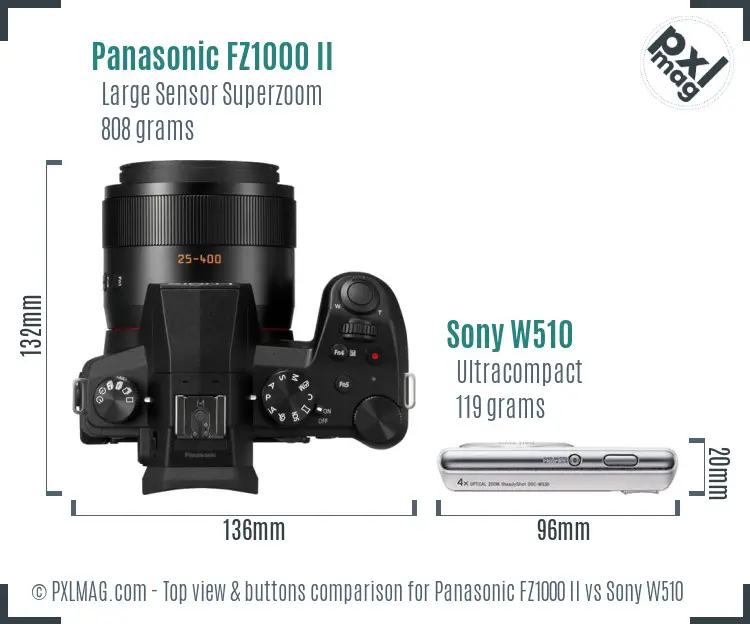 Panasonic FZ1000 II vs Sony W510 top view buttons comparison