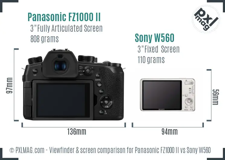 Panasonic FZ1000 II vs Sony W560 Screen and Viewfinder comparison