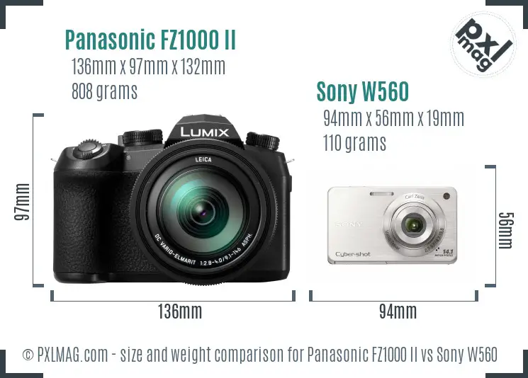 Panasonic FZ1000 II vs Sony W560 size comparison