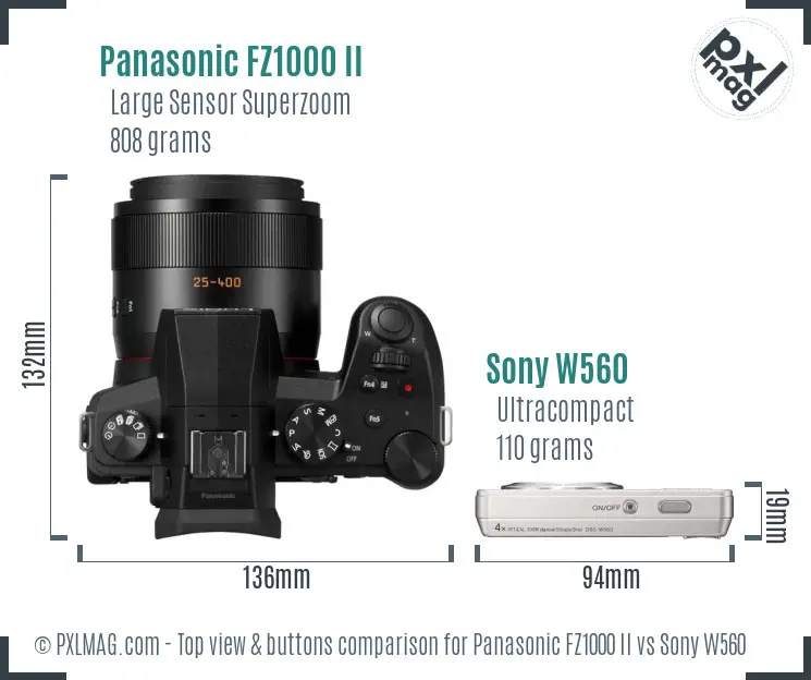 Panasonic FZ1000 II vs Sony W560 top view buttons comparison