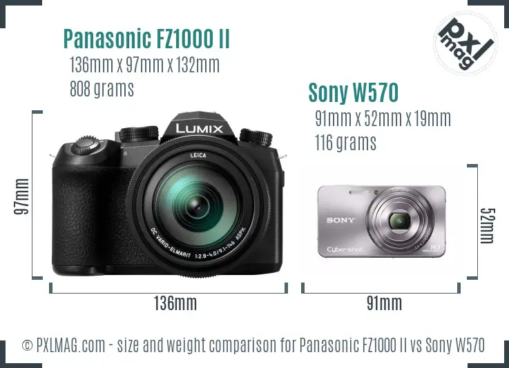 Panasonic FZ1000 II vs Sony W570 size comparison