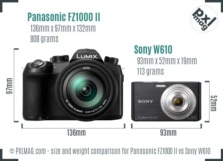 Panasonic FZ1000 II vs Sony W610 size comparison