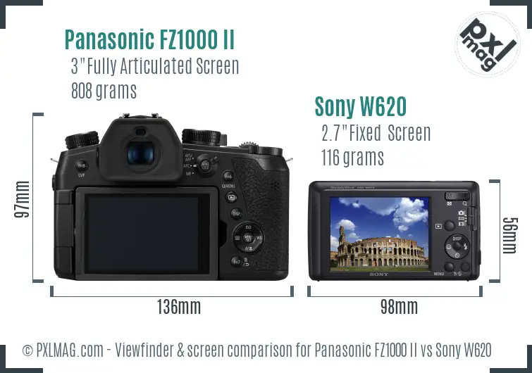 Panasonic FZ1000 II vs Sony W620 Screen and Viewfinder comparison