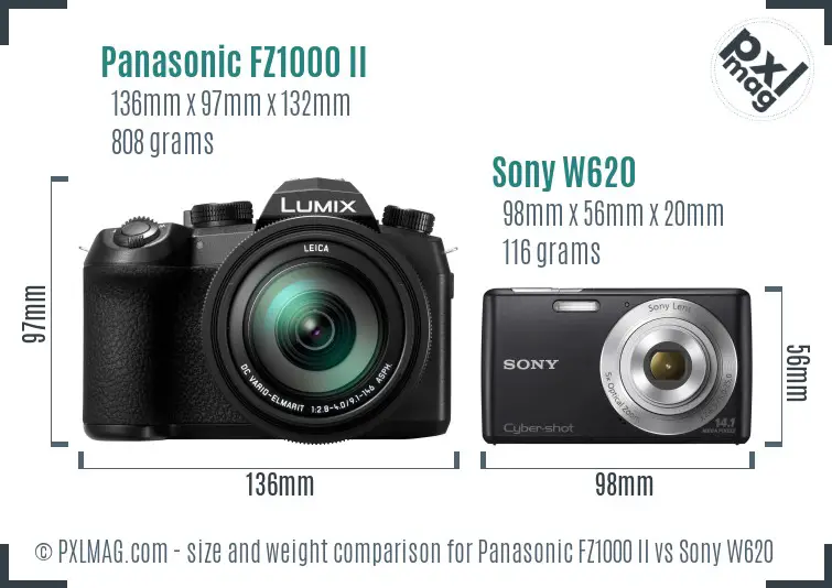 Panasonic FZ1000 II vs Sony W620 size comparison