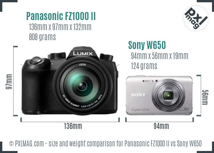 Panasonic FZ1000 II vs Sony W650 size comparison