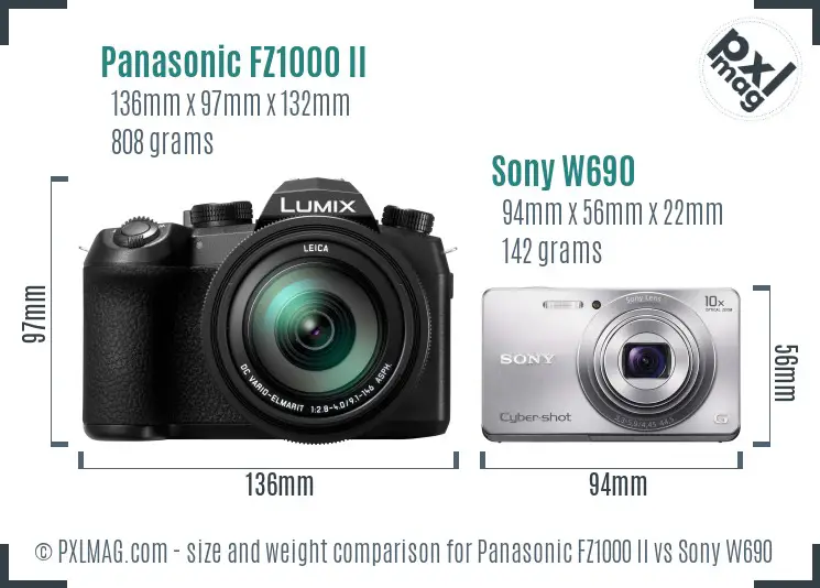 Panasonic FZ1000 II vs Sony W690 size comparison