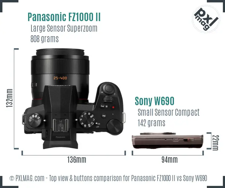 Panasonic FZ1000 II vs Sony W690 top view buttons comparison