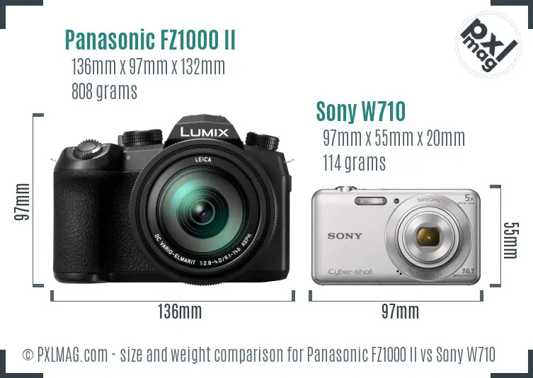 Panasonic FZ1000 II vs Sony W710 size comparison
