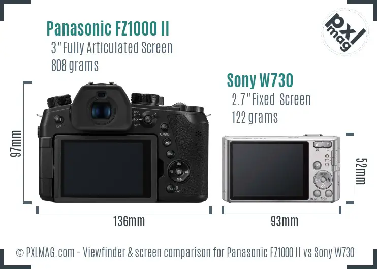 Panasonic FZ1000 II vs Sony W730 Screen and Viewfinder comparison
