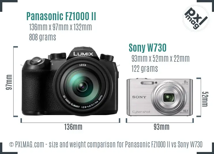 Panasonic FZ1000 II vs Sony W730 size comparison