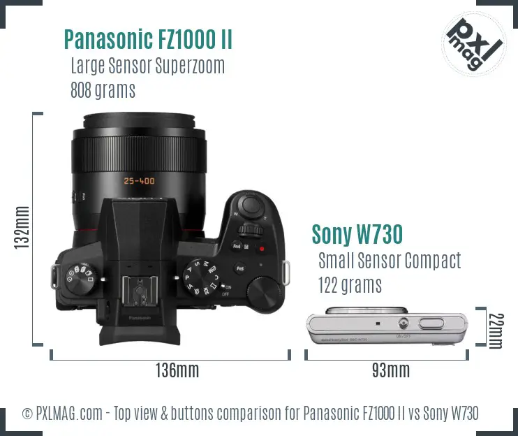 Panasonic FZ1000 II vs Sony W730 top view buttons comparison