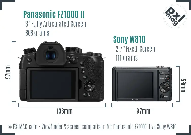 Panasonic FZ1000 II vs Sony W810 Screen and Viewfinder comparison