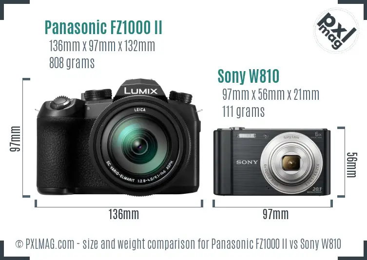 Panasonic FZ1000 II vs Sony W810 size comparison