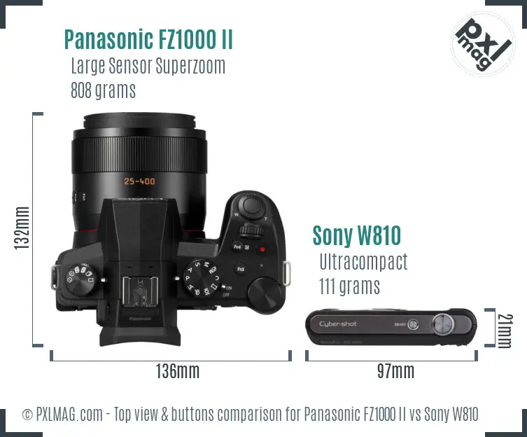 Panasonic FZ1000 II vs Sony W810 top view buttons comparison