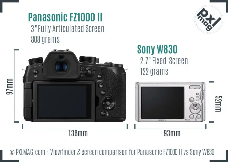 Panasonic FZ1000 II vs Sony W830 Screen and Viewfinder comparison