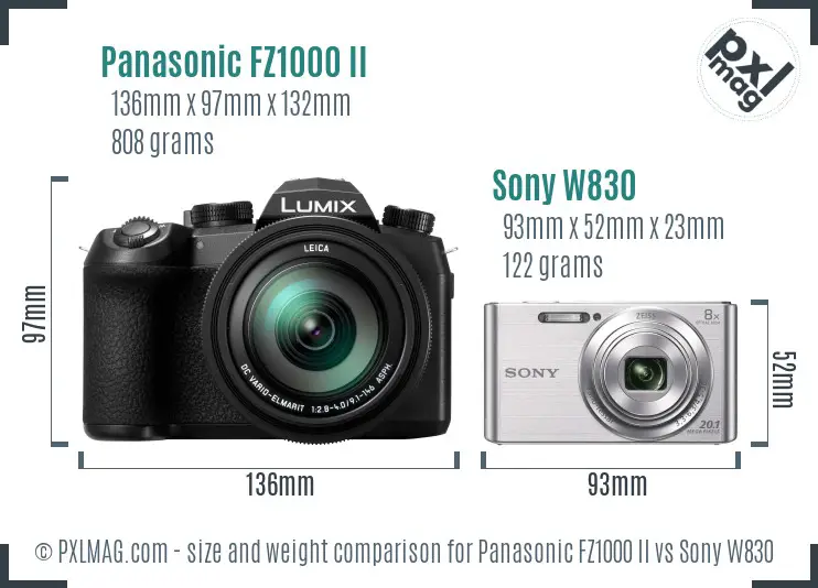 Panasonic FZ1000 II vs Sony W830 size comparison