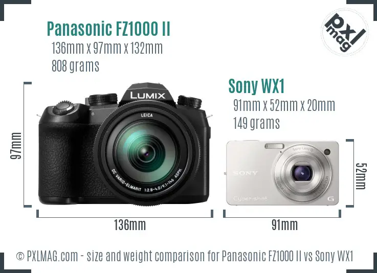 Panasonic FZ1000 II vs Sony WX1 size comparison