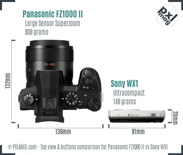 Panasonic FZ1000 II vs Sony WX1 top view buttons comparison