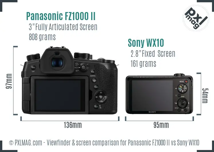 Panasonic FZ1000 II vs Sony WX10 Screen and Viewfinder comparison