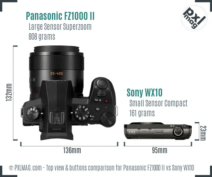 Panasonic FZ1000 II vs Sony WX10 top view buttons comparison