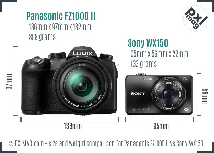Panasonic FZ1000 II vs Sony WX150 size comparison