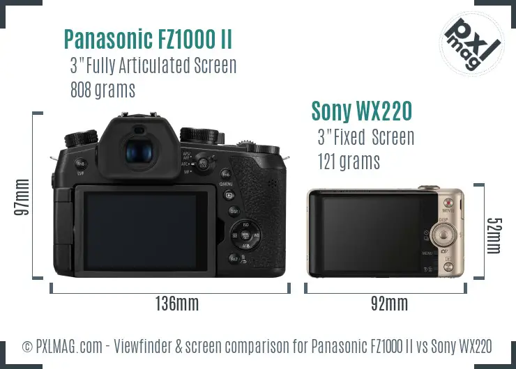 Panasonic FZ1000 II vs Sony WX220 Screen and Viewfinder comparison