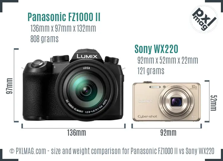 Panasonic FZ1000 II vs Sony WX220 size comparison