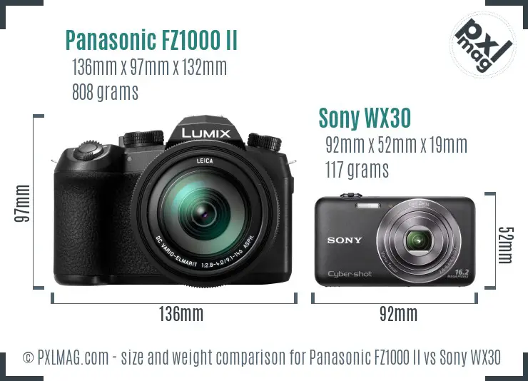 Panasonic FZ1000 II vs Sony WX30 size comparison