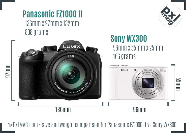 Panasonic FZ1000 II vs Sony WX300 size comparison