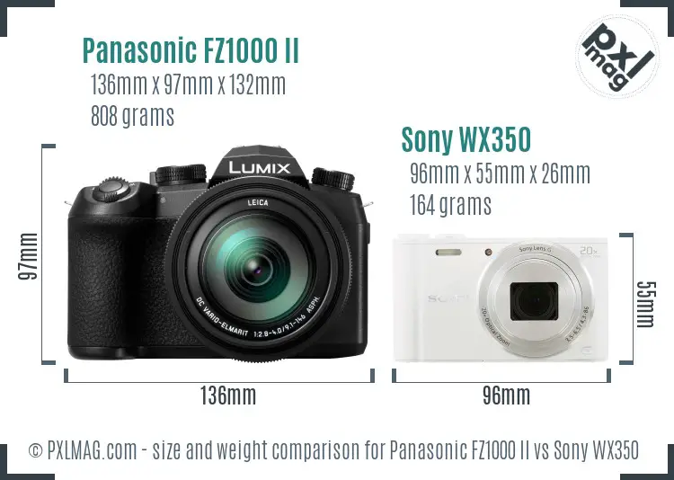 Panasonic FZ1000 II vs Sony WX350 size comparison