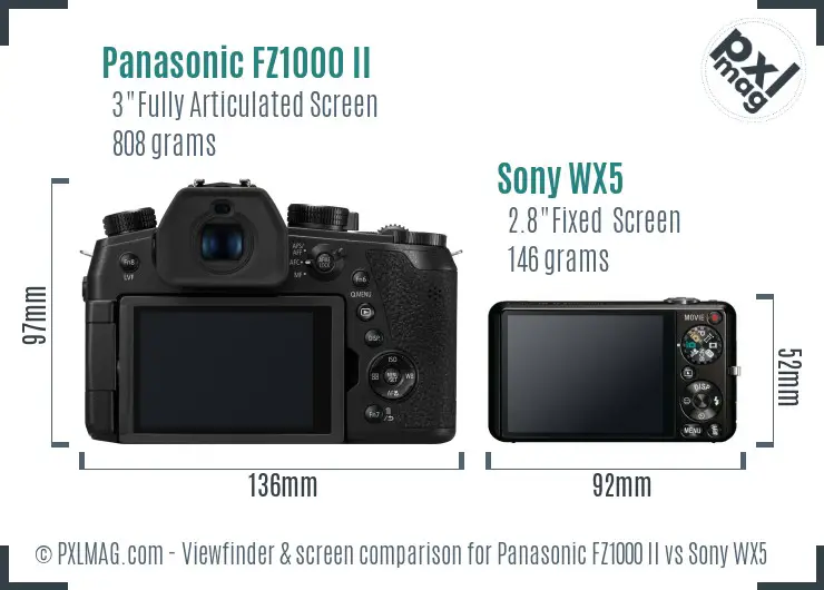 Panasonic FZ1000 II vs Sony WX5 Screen and Viewfinder comparison