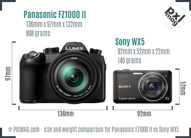 Panasonic FZ1000 II vs Sony WX5 size comparison