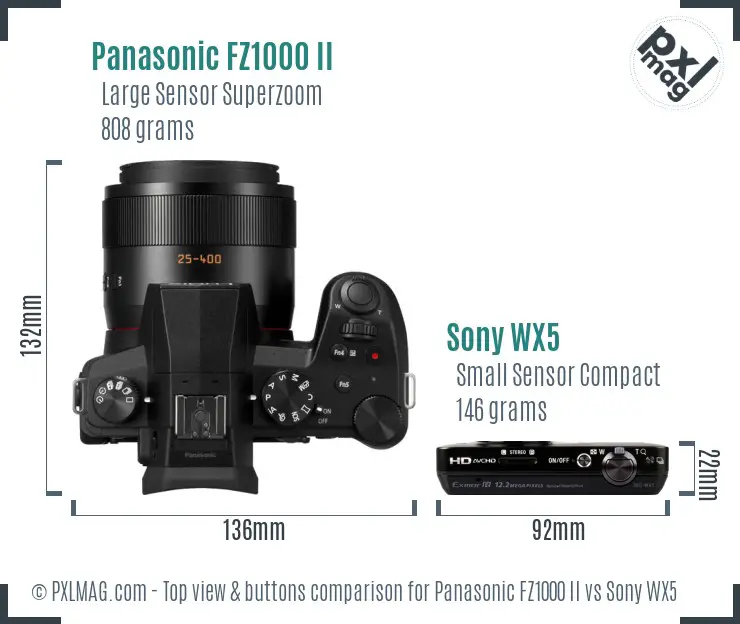 Panasonic FZ1000 II vs Sony WX5 top view buttons comparison