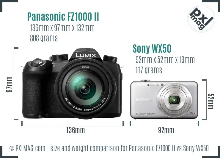 Panasonic FZ1000 II vs Sony WX50 size comparison